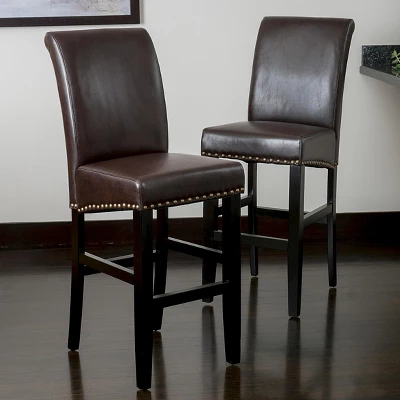 Set Of 2 Christopher Knight Home Lissette Leather Barstool - Brown 5 Set Of 2 Christopher Knight Home Lissette Leather Barstool - Brown - Image 3