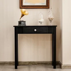 Costway Console Table With Drawer Entryway Hallway Accent Wooden Table Black -Furniture Shop GUEST 61ca39cf 065e 468b 9367 9e1293d3f0b7