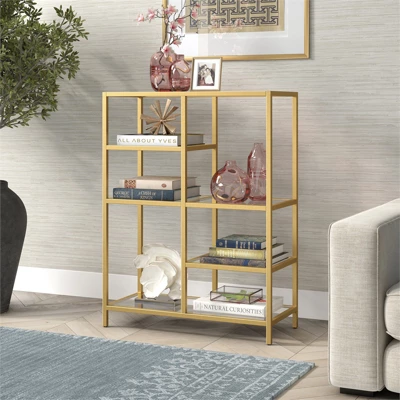 42" Tall Brass Finish Bookcase - Henn&Hart 7 42" Tall Brass Finish Bookcase - Henn&Hart - Image 5