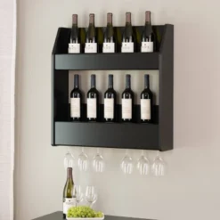 2 Tier Floating Wine And Liquor Rack Black - Prepac