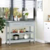 HOMCOM Kitchen Island With Stainless Steel Top, Traditional Kitchen Island With Storage, 2-Tier Open Shelves, Drawers, Light Gray -Furniture Shop GUEST 68e7e156 b7f0 4c04 b1cb 0197cfc09dd0