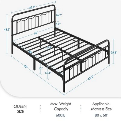 Yaheetech Metal Platform Bed Frame With Vintage Headboard And Footboard 4 Yaheetech Metal Platform Bed Frame With Vintage Headboard And Footboard - Image 2