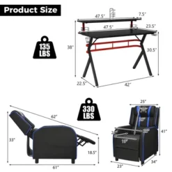Costway Gaming Desk & Chair Set 48'' Computer Desk & Massage Recliner Chair Black + White/Blue/Pink/Red -Furniture Shop GUEST 695c1d5e b62a 48a7 ae57 4488f64ded49