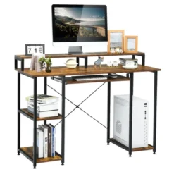 Tangkula Computer Desk Home Office Workstation W/Book Shelves For Working Studying Gaming, Rustic Brown 19 Tangkula Computer Desk Home Office Workstation W/Book Shelves For Working Studying Gaming, Rustic Brown -Furniture Shop GUEST 6a55d358 7a93 4066 a69f 4307fb36b959