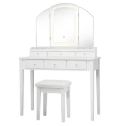 Costway Vanity Table Stool Set Large Tri-folding Lighted Mirror 6 Drawer Dresser WhiteBlack -Furniture Shop GUEST 6a86a83f 5925 4134 868d 20b95c036211