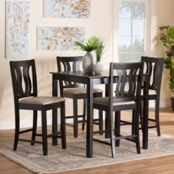 5pc Fenton Fabric Upholstered And Wood Pub Dining Set Dark Brown - Baxton Studio -Furniture Shop GUEST 6aa875a3 ef2c 4e81 adbc 5c99092e30f3