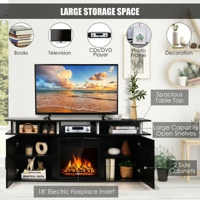 Costway 63'' Fireplace TV Stand W/18'' 1500W Electric Fireplace Up To 70'' Black 7 Costway 63'' Fireplace TV Stand W/18'' 1500W Electric Fireplace Up To 70'' Black - Image 5