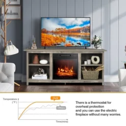 Costway 58'' 2-Tier Fireplace TV Stand W/18'' Electric Fireplace Up To 65'' Grey 18 Costway 58'' 2-Tier Fireplace TV Stand W/18'' Electric Fireplace Up To 65'' Grey -Furniture Shop GUEST 6da41416 4ef0 4391 a3ae 711e039ebc77