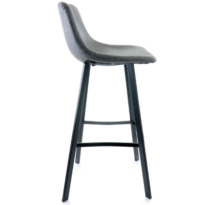Elama Faux Leather Bar Stool In Gray With Black Legs 4 Elama Faux Leather Bar Stool In Gray With Black Legs - Image 2