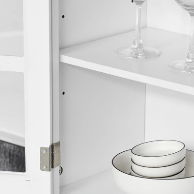 HOMCOM 67" Modern Buffet With Hutch, Louvered Kitchen Pantry Microwave Cabinet With Framed Glass Doors And 2 Drawers, White 7 HOMCOM 67" Modern Buffet With Hutch, Louvered Kitchen Pantry Microwave Cabinet With Framed Glass Doors And 2 Drawers, White - Image 5