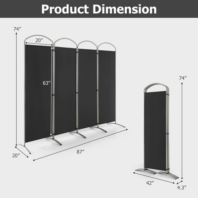 Costway 4 Panels Folding Room Divider 6 Ft Tall Fabric Privacy Screen Black/Brown/Grey/White 4 Costway 4 Panels Folding Room Divider 6 Ft Tall Fabric Privacy Screen Black/Brown/Grey/White - Image 2