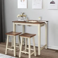 Costway 3-Piece Bar Table Set Counter Pub Table& 2 Saddle Bar Stools W/ Hanging Design -Furniture Shop GUEST 71873fe4 aef6 445a 918f ddd20ca6b17e