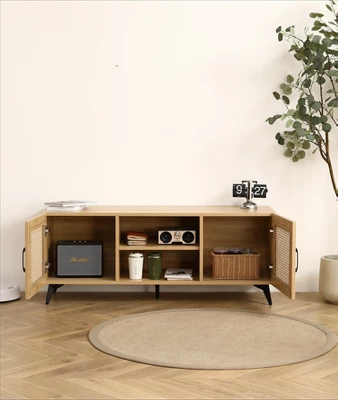 Freya 51.18" Rattan TV Stands With 2 Rattan Cabinet Doors And 2 Open Shelves For TVs Up To 60"-Maison Boucle 4 Freya 51.18" Rattan TV Stands With 2 Rattan Cabinet Doors And 2 Open Shelves For TVs Up To 60"-Maison Boucle - Image 2