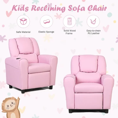 Costway Kids Recliner Armchair Children's Furniture Sofa Seat Couch Chair W/Cup Holder Pink 8 Costway Kids Recliner Armchair Children's Furniture Sofa Seat Couch Chair W/Cup Holder Pink - Image 6