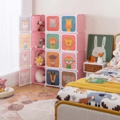 Costway 12-Cube Kids Wardrobe Baby Dresser Bedroom Armoire Clothes Hanging Closet With Door Blue/Pink 16 Costway 12-Cube Kids Wardrobe Baby Dresser Bedroom Armoire Clothes Hanging Closet With Door Blue/Pink -Furniture Shop GUEST 72bfccda e0c4 4514 b17f 8d2902b5c8ef