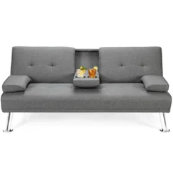 Costway Convertible Folding Futon Sofa Bed Fabric W/2 Cup Holders Light Gray/Dark Gray 22 Costway Convertible Folding Futon Sofa Bed Fabric W/2 Cup Holders Light Gray/Dark Gray -Furniture Shop GUEST 732ef9fb 9df1 42ec 8766 99e610c3c0a2
