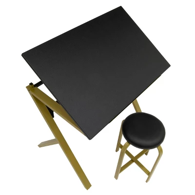 2pc Stellar Drawing Table With 36" Adjustable Top With Stool Set Black/Gold - Studio Designs 5 2pc Stellar Drawing Table With 36" Adjustable Top With Stool Set Black/Gold - Studio Designs - Image 3