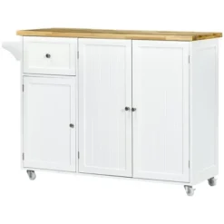 HOMCOM Triple-Cabinet Rolling Kitchen Island On Wheels, Kitchen Cart With Storage Shelf Adjustment, Rolling Utility Cart Wood, Big Drawer, White 9 HOMCOM Triple-Cabinet Rolling Kitchen Island On Wheels, Kitchen Cart With Storage Shelf Adjustment, Rolling Utility Cart Wood, Big Drawer, White -Furniture Shop GUEST 75e20747 1f08 4856 8f4d 02159d8f9173