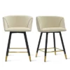 24" Chole Armrest Upholstered 360° Swivel Counter Height Stool Combine With Black And Gold Legs (Set Of 2)-The Pop Maison