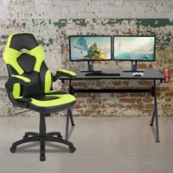 Flash Furniture Gaming Desk And Racing Chair Set With Cup Holder, Headphone Hook & 2 Wire Management Holes