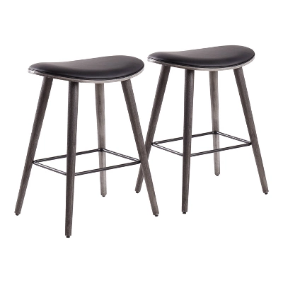 Set Of 2 26" Saddle Counter Height Barstools With Faux Leather - LumiSource 15 Set Of 2 26" Saddle Counter Height Barstools With Faux Leather - LumiSource - Image 13