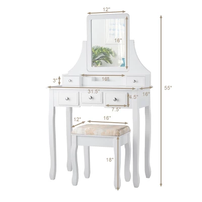 Tangkula Rotatable Mirror Vanity Set Makeup Dressing Table And Stool W/ 5 Drawers 4 Tangkula Rotatable Mirror Vanity Set Makeup Dressing Table And Stool W/ 5 Drawers - Image 2