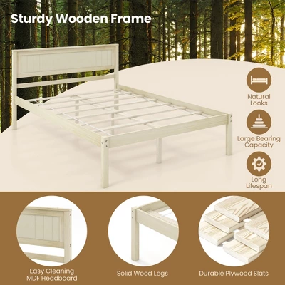Costway Full/Queen/Twin Size Wooden Platform Bed Frame With Headboard Mattress Foundation Natural 7 Costway Full/Queen/Twin Size Wooden Platform Bed Frame With Headboard Mattress Foundation Natural - Image 5
