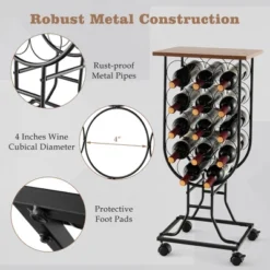 Costway 14 Bottles Wine Rack Console Table Freestanding Wine Storage With Woodtop & Wheels -Furniture Shop GUEST 777c787c 7df5 4f32 812c 6452c0f6e142