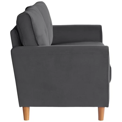 Dunleith Modern Contemporary Velvet Tufted Loveseat In Gray And Walnut - Lexicon 4 Dunleith Modern Contemporary Velvet Tufted Loveseat In Gray And Walnut - Lexicon - Image 2