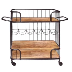 2 Shelves And Metal Frame Bar Cart With Wooden Top Black/Brown - The Urban Port