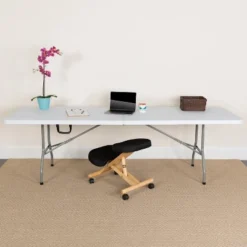 Flash Furniture 8-Foot Bi-Fold Granite White Plastic Banquet And Event Folding Table With Carrying Handle