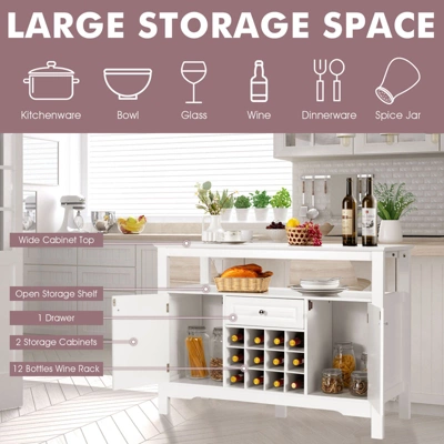 Costway Storage Buffet Sideboard Table Kitchen Sever Cabinet Wine Rack White 9 Costway Storage Buffet Sideboard Table Kitchen Sever Cabinet Wine Rack White - Image 7