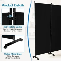Costway 6-Panel Folding Room Divider 6FT Rolling Privacy Screen With Lockable Wheels Black/Brown/Grey/White -Furniture Shop GUEST 7b229afe 6d17 4f20 b446 bbcc25f00fa9