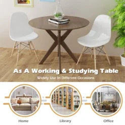 Costway Modern Round Wood Dining Table 35'' W/ Solid Wood Legs& Base For Home, Office -Furniture Shop GUEST 7b36341a feab 40f3 adb1 2f331979b592