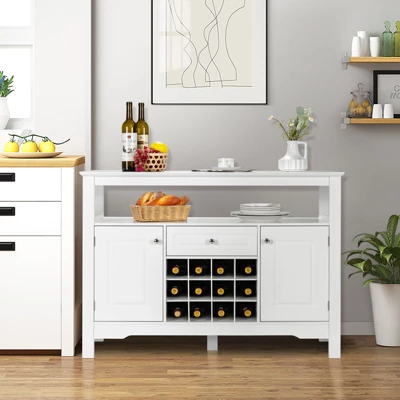 Costway Storage Buffet Sideboard Table Kitchen Sever Cabinet Wine Rack White 5 Costway Storage Buffet Sideboard Table Kitchen Sever Cabinet Wine Rack White - Image 3