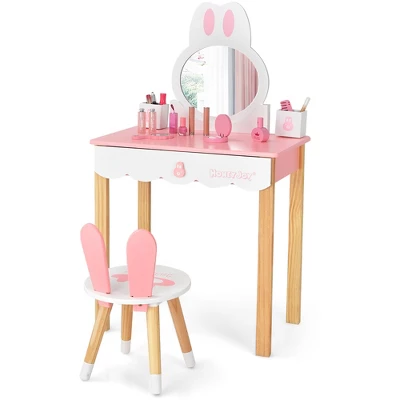 Costway Kids Vanity Set Rabbit Makeup Dressing Table Chair Set W/ Mirror Drawer WhitePink 12 Costway Kids Vanity Set Rabbit Makeup Dressing Table Chair Set W/ Mirror Drawer WhitePink - Image 10