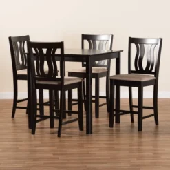 5pc Fenton Fabric Upholstered And Wood Pub Dining Set Dark Brown - Baxton Studio -Furniture Shop GUEST 7e49c749 d939 4eb1 9e0a cf377152036e