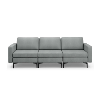 Costway Modern Modular 3-Seat Sofa Couch W/ Side Storage Pocket & Metal Leg GreenGrey 10 Costway Modern Modular 3-Seat Sofa Couch W/ Side Storage Pocket & Metal Leg GreenGrey - Image 8