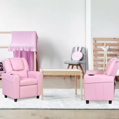Costway Kids Recliner Armchair Children's Furniture Sofa Seat Couch Chair W/Cup Holder Pink 3 Costway Kids Recliner Armchair Children's Furniture Sofa Seat Couch Chair W/Cup Holder Pink