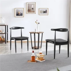 Yaheetech Set Of 2 Armless Dining Chairs With Backrest, Metal Legs And Faux Leather Seat, Black