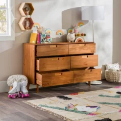 Mid-Century Modern Groove Wood 6 Drawer Dresser - Saracina Home -Furniture Shop GUEST 7faaf4e0 3bb4 4268 99ad 0f6342d872ce