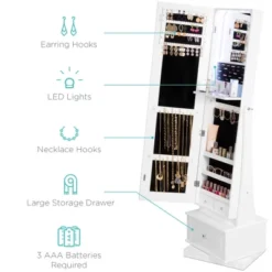 Best Choice Products 360 Swivel Standing Mirrored Jewelry Cabinet, LED-Lit Makeup Organizer W/ Mirror - White -Furniture Shop GUEST 8101c648 c246 41fe a99d 84d5be6ee48a
