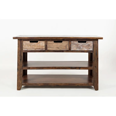 Wooden Sofa Table With 3 Drawers & 2 Shelves Brown - Benzara 5 Wooden Sofa Table With 3 Drawers & 2 Shelves Brown - Benzara - Image 3