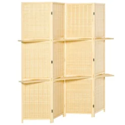 HOMCOM 4-Panel Bamboo Room Divider, 6 Ft Folding Privacy Screen With 2 Display Shelves For Bedroom And Office, Natural -Furniture Shop GUEST 81fdfc11 42ee 493f ba67 5aa8bd048041