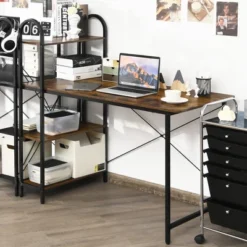 Costway 48'' Reversible Computer Desk Writing Table Workstation W/ Storage Shelf BlackBrown 17 Costway 48'' Reversible Computer Desk Writing Table Workstation W/ Storage Shelf BlackBrown -Furniture Shop GUEST 82723226 22b0 4c80 ad9e bfe14da902e1
