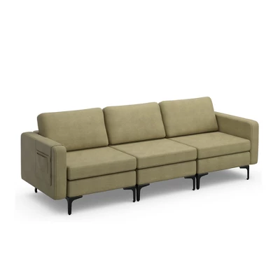 Costway Modern Modular 3-Seat Sofa Couch W/ Side Storage Pocket & Metal Leg GreenGrey 13 Costway Modern Modular 3-Seat Sofa Couch W/ Side Storage Pocket & Metal Leg GreenGrey - Image 11