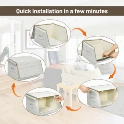 Costway Stackable Large Bins Cubes W/Lids Storage Organizers W/Linen&Oxford Fabric 4 Sets -Furniture Shop GUEST 82c75ff0 955e 49c1 8a25 a053ff5b5fca