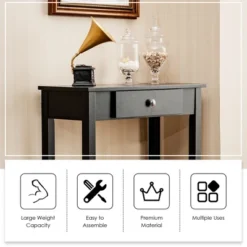 Costway Console Table With Drawer Entryway Hallway Accent Wooden Table Black -Furniture Shop GUEST 82cb5ea2 4ab0 47c2 b98f a7c6f80a9b7c