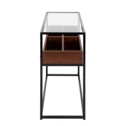 Display Tempered Glass/Steel/Wood Console Table Black/Walnut - LumiSource