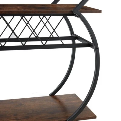 Jomeed Wood And Metal Portable Rolling Kitchen Bar Or Coffee Cart With 3 Bottle Horizontal Wine Rack With Handles And Lockable Casters, Gray Oak 5 Jomeed Wood And Metal Portable Rolling Kitchen Bar Or Coffee Cart With 3 Bottle Horizontal Wine Rack With Handles And Lockable Casters, Gray Oak - Image 3